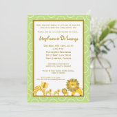 5x7ジャングルボーイギル三つ子の赤ちゃんシャワー招待状 招待状 (スタンド正面)