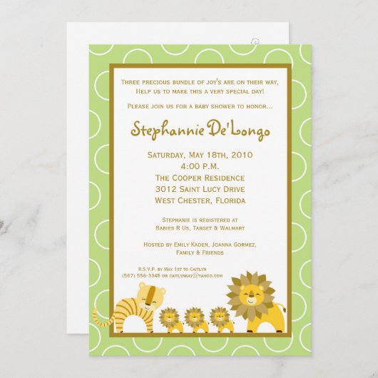 5x7ジャングルボーイ三つ子ベビーシャワー招待状 招待状 (正面/裏面)