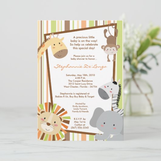 5x7ジャングルライオンモンキーベビーシャワー招待状 招待状 (スタンド正面)