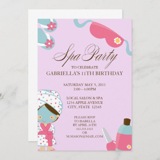 5x7スパのパーティーの誕生日のパーティの招待状 招待状 (正面/裏面)