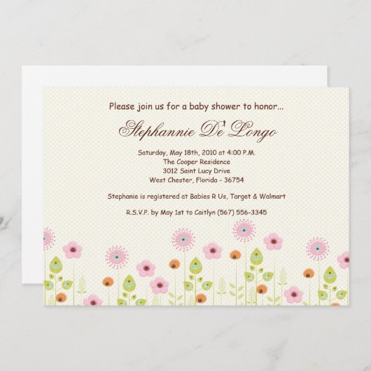 5x7スプリングタイムフラワーベビーシャワー招待状 招待状 (正面/裏面)