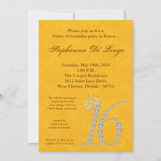 5x7ダイヤモンドトパーズスウィート16誕生日招待状 招待状 (正面)