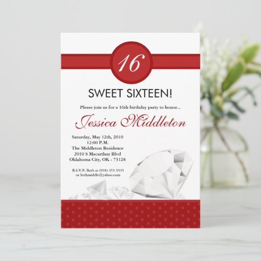 5x7ダイヤモンド宝石スイート16誕生日招待状 招待状 (スタンド正面)