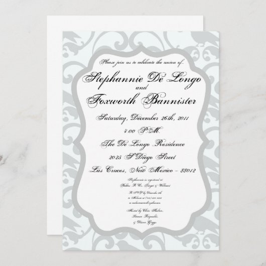 5x7ダマスクレースエレガファンシーントウェディング招待状 招待状 (正面/裏面)