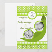 5x7ツインズピーin a Pod PHOTO Birth Announcement 案内状 (正面/裏面)