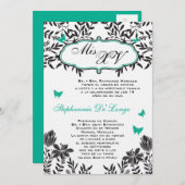 5x7ティール（緑がかった色）バタフライキンセアニェラ誕生日招待状 招待状 (正面/裏面)