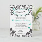 5x7ティール（緑がかった色）バタフライスイート16誕生日招待状 招待状 (スタンド正面)