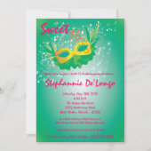 5x7ティール(緑がかった色)マスカレードSweet 16誕生日招待状 招待状 (正面)