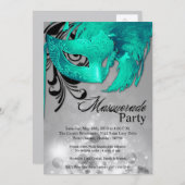 5x7ティール(緑がかった色)マスカレードSweet 16誕生日招待状 招待状 (正面/裏面)