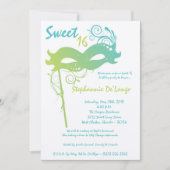 5x7ティール(緑がかった色)マスカレードSweet 16誕生日招待状 招待状 (正面)