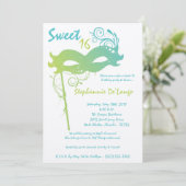 5x7ティール(緑がかった色)マスカレードSweet 16誕生日招待状 招待状 (スタンド正面)