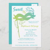 5x7ティール(緑がかった色)マスカレードSweet 16誕生日招待状 招待状 (正面/裏面)