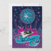 5x7ティール(緑がかった色)DJスピンターンテーブルキンセアニェラ招待状 招待状 (裏面)