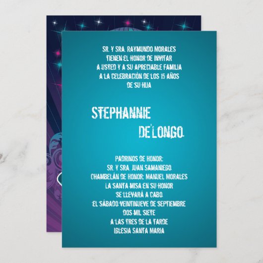 5x7ティール(緑がかった色)DJスピンターンテーブルキンセアニェラ招待状 招待状 (正面/裏面)