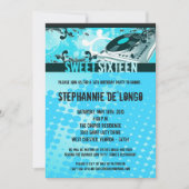 5x7ティール（緑がかった色）DJスピンターンテーブル16番目の誕生日招待状 招待状 (正面)