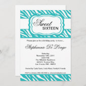 5x7ティール（緑がかった色）Zebra印刷誕生日パーティーの招待状 招待状 (正面/裏面)