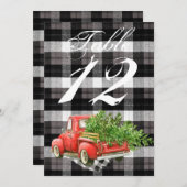 5x7テーブル番号カードクリスマストラックバッファロplaidブラ 招待状 (正面/裏面)