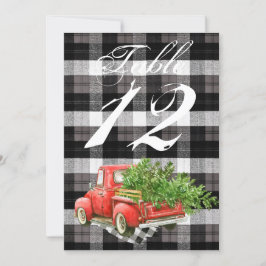 5x7テーブル番号カードクリスマストラックバッファロplaidブラ 招待状