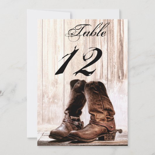 5x7テーブル番号カードブーツカントリーラスティックウェスタン 招待状 (正面)