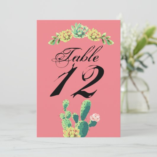 5x7テーブル番号カードボヘミアンサボテン多肉株D 招待状 (スタンド正面)