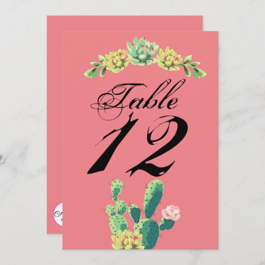 5x7テーブル番号カードボヘミアンサボテン多肉株D 招待状 (正面/裏面)