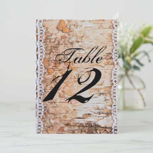 5x7テーブル番号カード国の納屋の木レースのトリム 招待状 (スタンド正面)