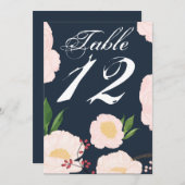 5x7テーブル番号カード白いフローラ花オン暗 招待状 (正面/裏面)