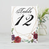 5x7テーブル番号カード白バラ金ゴールド幾何学的 招待状 (スタンド正面)