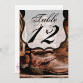 5x7テーブル·ナンバー·カードCowboyブーツバーン·ウッド·ルスティ 招待状 (正面/裏面)