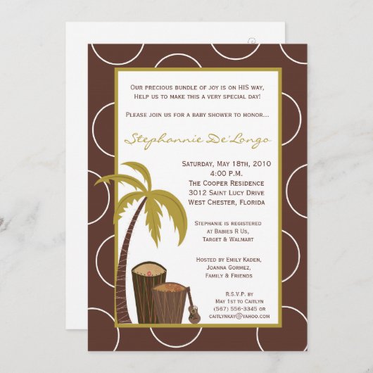 5x7トロピカルハワイアンドラムベビーシャワー招待状 招待状 (正面/裏面)