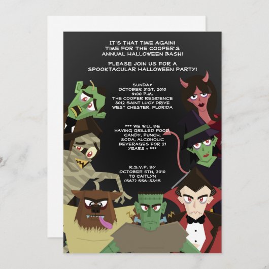 5x7ドラキュラモンスターハロウィーンバッシュパーティの招待状 招待状 (正面/裏面)