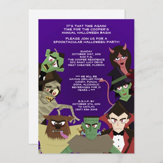 5x7ドラキュラモンスターハロウィーンバッシュパーティの招待状 招待状 (正面/裏面)