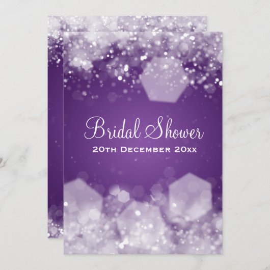 5x7ナイトパープきらめくルエレガントブライダルシャワー 招待状 (正面/裏面)
