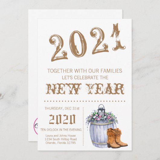 5x7ニューイヤーズイブ招待状サマーカントリーウェディ 招待状 (正面/裏面)