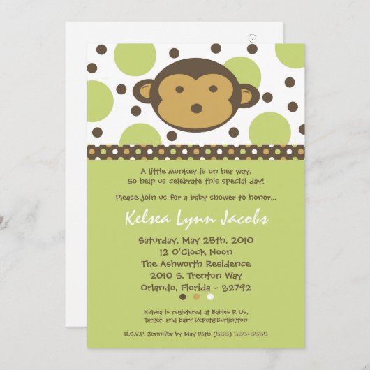 5x7ニュートルモンキーベビーモダンモダンシャワー招待状 招待状 (正面/裏面)
