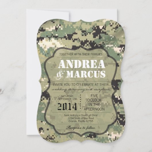 5x7ネイビータンタイプIII三カム結婚式招待状 招待状 (正面)