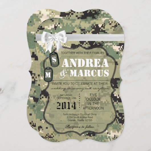 5x7ネイビータンタイプIII三結婚式招待状 招待状 (正面/裏面)