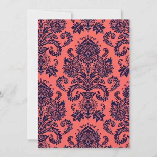 5x7ネイビーブルーコーラルダマスレース結婚式招待状 招待状 (裏面)