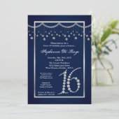 5x7ネイビーブルーダイアモンドスウィート16誕生日招待状 招待状 (スタンド正面)