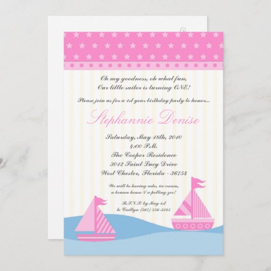 5x7ノートセイルボートクジラの誕生日パーティーの招待 招待状 (正面/裏面)