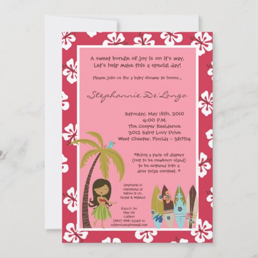 5x7ハワイのルアウ(ハワイ式宴会)の熱帯ベビーシャワーの招待状 招待状 (正面)