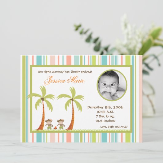 5x7ハワイのルアウ(ハワイ式宴会)は写真の誕生の発表をまねます 案内状 (スタンド正面)