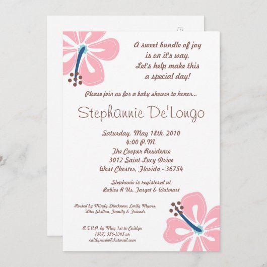 5x7ハワイアンハイビスカスフラワーベビーシャワー招待状 招待状 (正面/裏面)