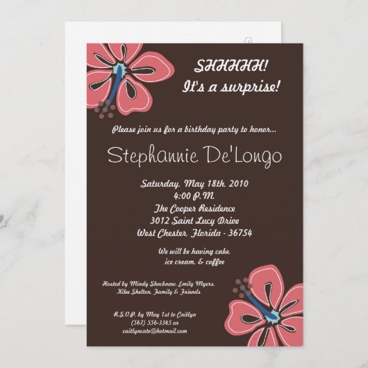 5x7ハワイアンハイビスカスフラワー誕生日招待状 招待状 (正面/裏面)