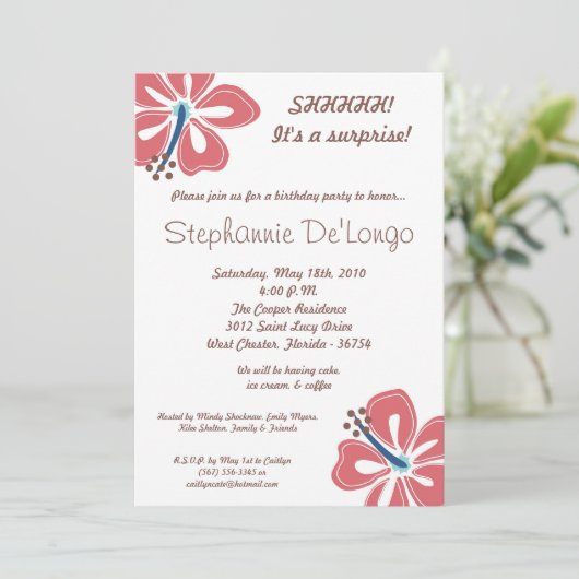 5x7ハワイアンハイビスカスフラワー誕生日招待状 招待状 (スタンド正面)