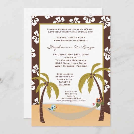 5x7ハワイアンハンモックトゥーカンベビーシャワー招待状 招待状 (正面/裏面)