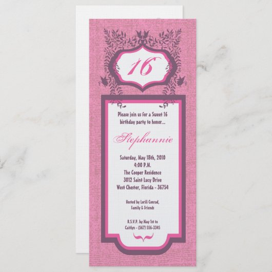 5x7バタフライフローラスウィート16誕生日招待状 招待状 (正面/裏面)