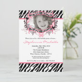 5x7バタフライZebraPrintフォト誕生日招待状 招待状 (スタンド正面)