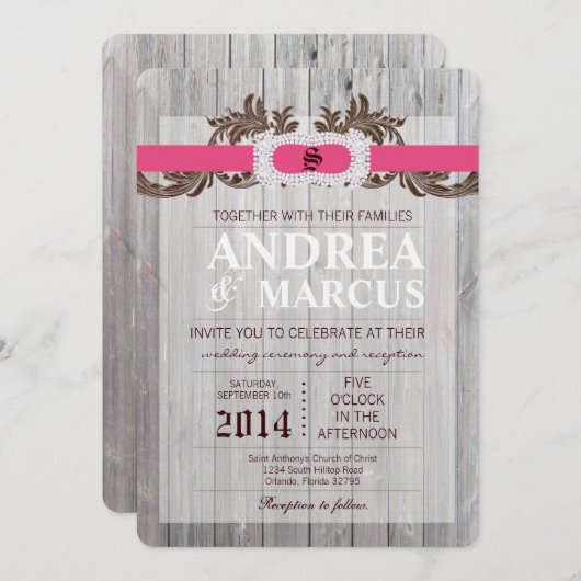 5x7バーンウッドダイアモンドリボン結婚式招待状 招待状 (正面/裏面)