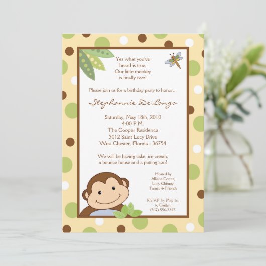 5x7パパガヨモンキージャングル誕生日パーツ招待状 招待状 (スタンド正面)